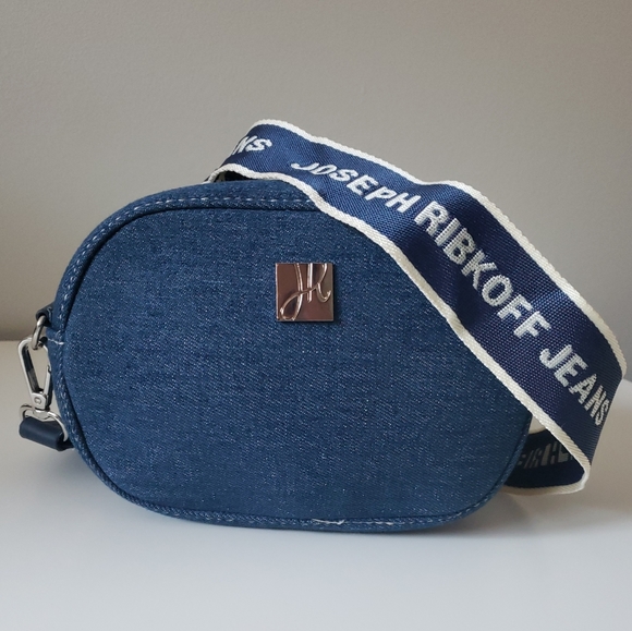 Joseph Ribkoff Denim Crossbody Purse w/ Logo Belt Strap Small Dainty fanny pack - Picture 9 of 9